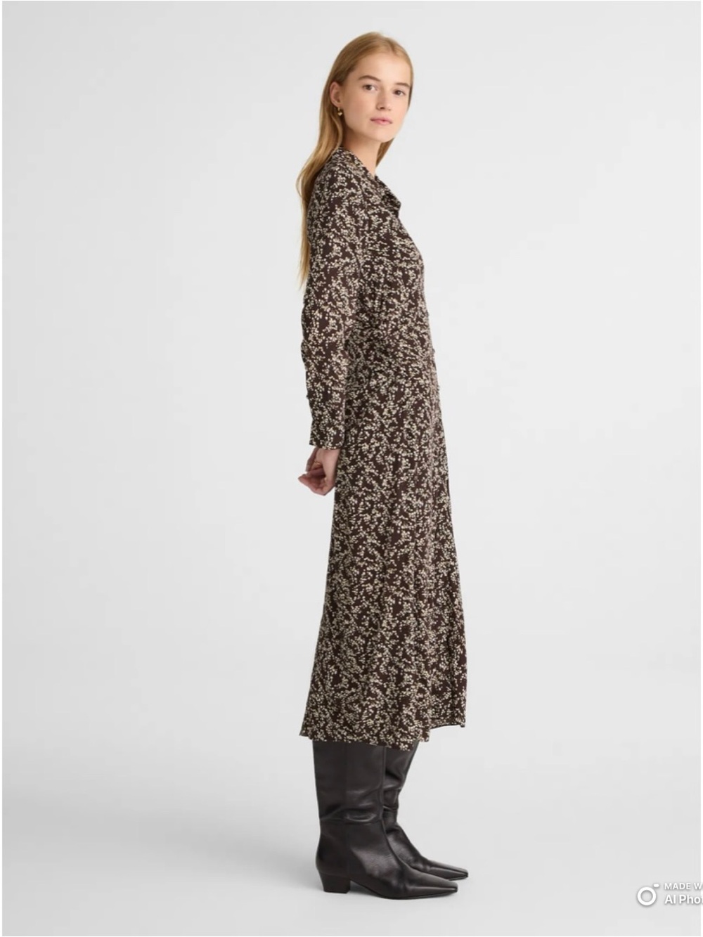 Madewell Ruched Midi Shirtdress in Bridgette Spots Brown Long Sleeve Size 2 NWT - Picture 11 of 17